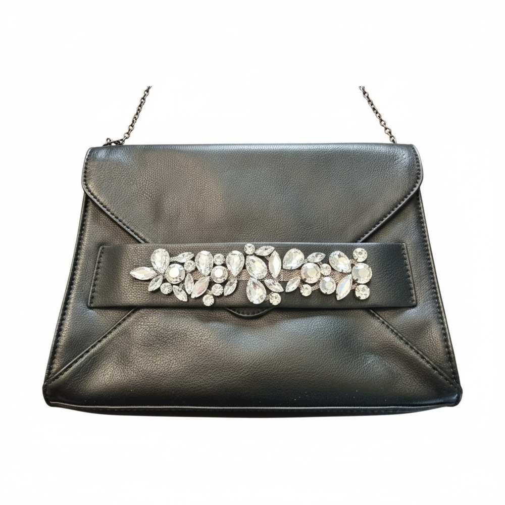 Black Faux Leather INC Embellish Women's Evening Clutch / Crossbody Handbag EUC